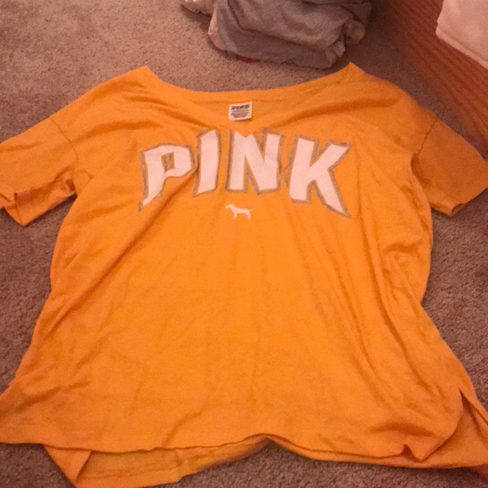 PINK Yellow V-neck Tee